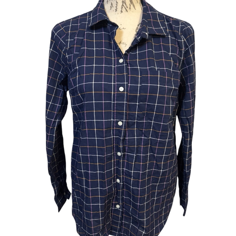 Old Navy Blue Windowpane Plaid The Classic Shirt Womens Size M